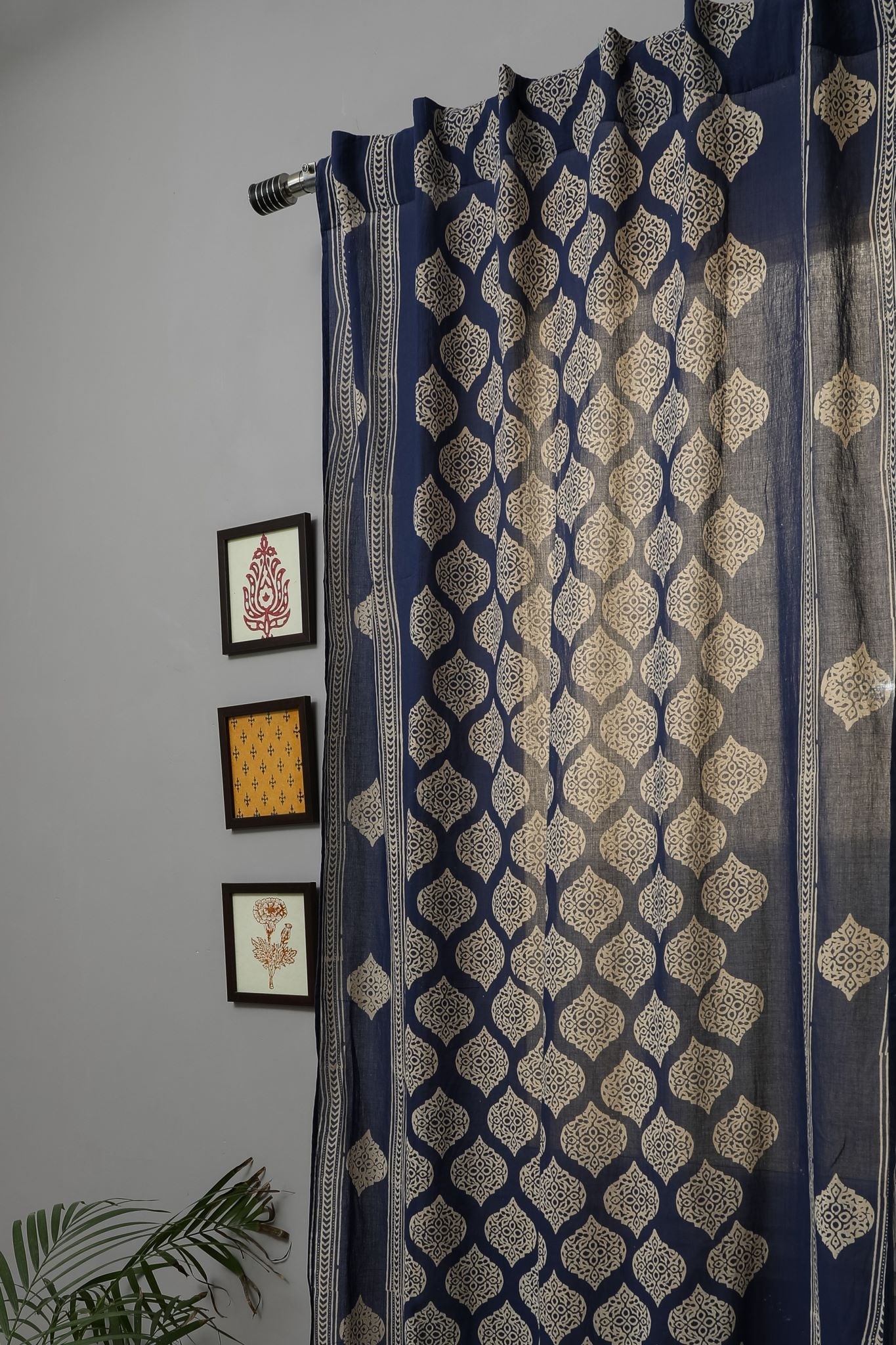 SootiSyahi 'Bluestars' Handblock Printed Cotton Door Curtain - SootiSyahi