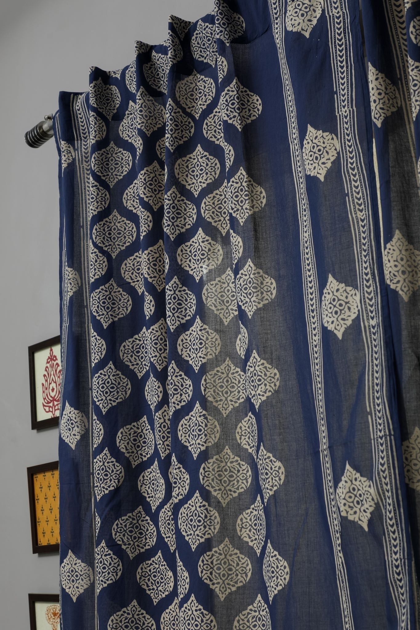 SootiSyahi 'Bluestars' Handblock Printed Cotton Window Curtain - SootiSyahi