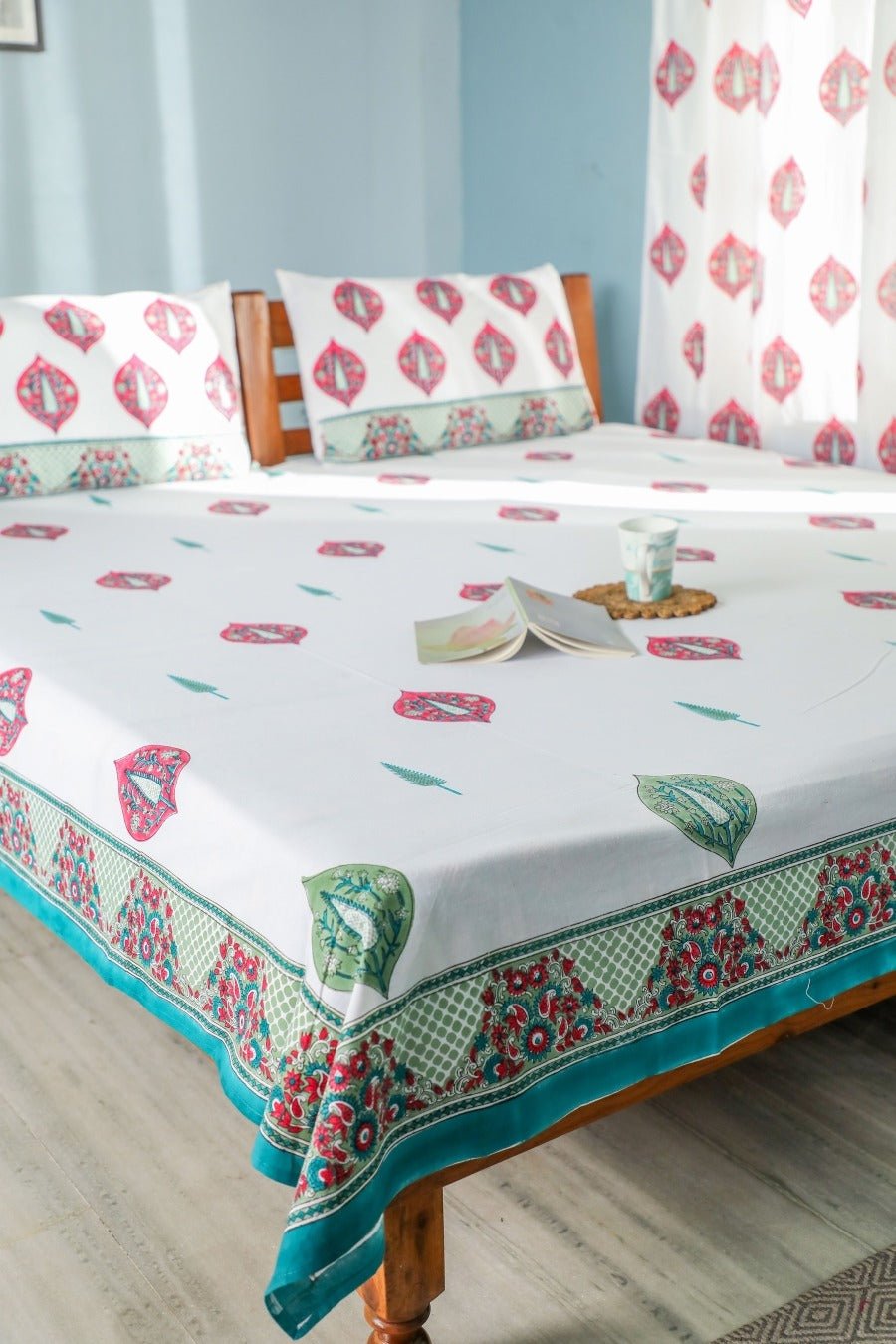 SootiSyahi 'Buds & Petals' Handblock Printed Cotton Bedsheet - SootiSyahi
