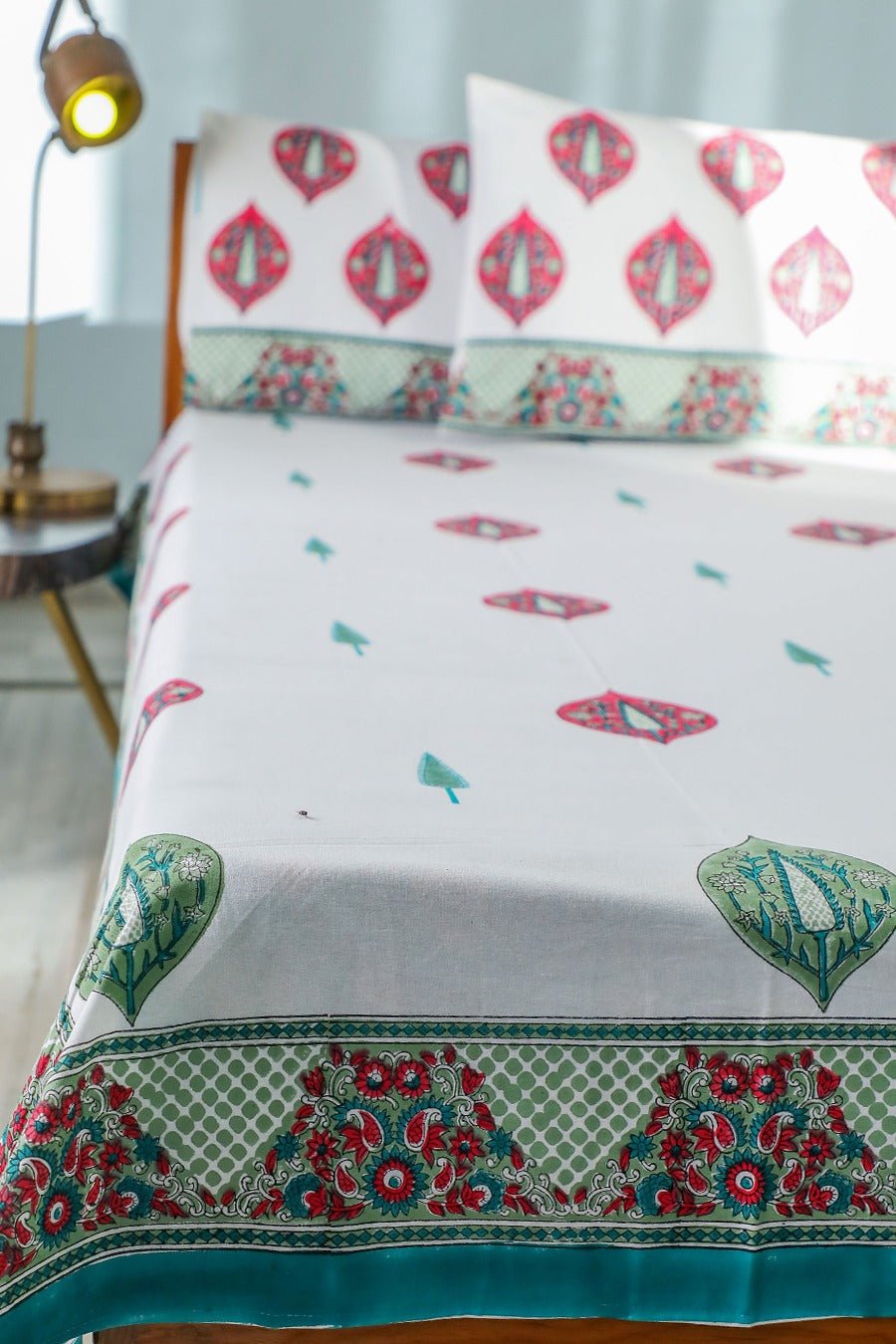 SootiSyahi 'Buds & Petals' Handblock Printed Cotton Bedsheet - SootiSyahi