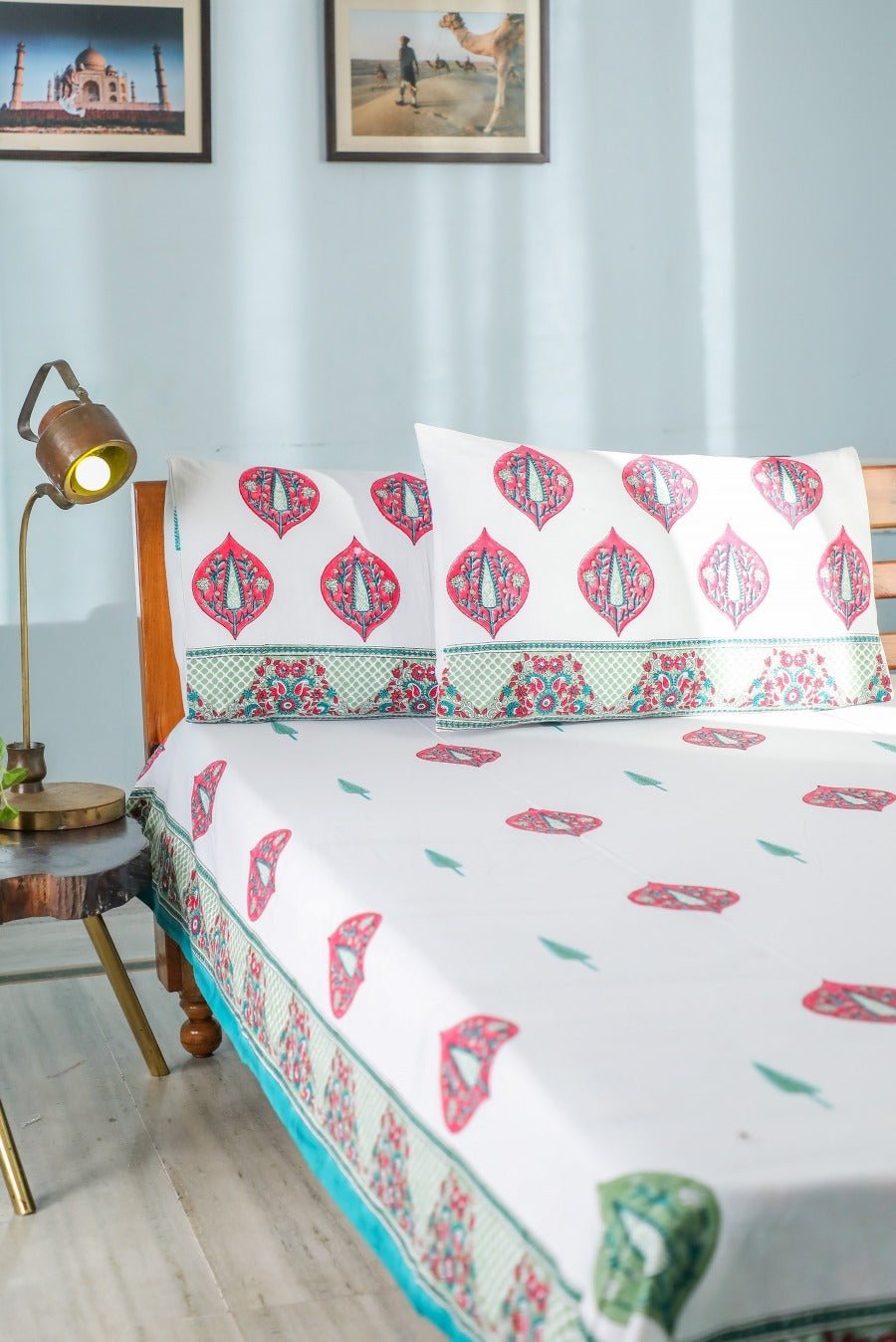 SootiSyahi 'Buds & Petals' Handblock Printed Cotton Bedsheet - SootiSyahi