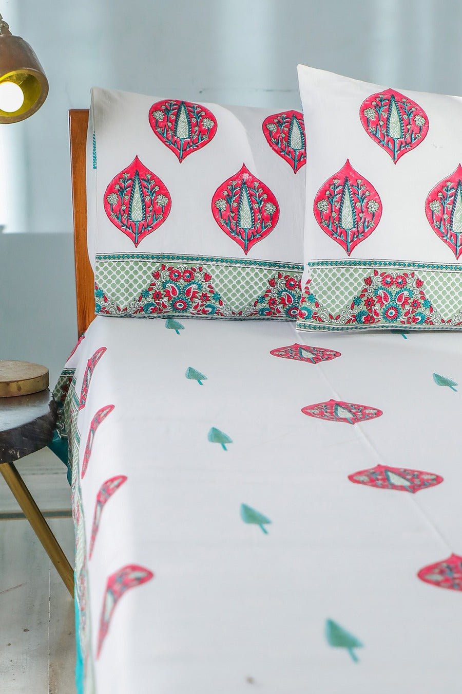 SootiSyahi 'Buds & Petals' Handblock Printed Cotton Bedsheet - SootiSyahi