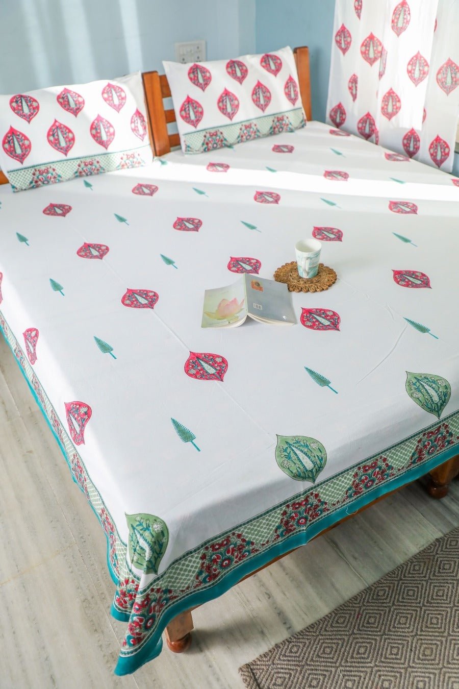 SootiSyahi 'Buds & Petals' Handblock Printed Cotton Bedsheet - SootiSyahi