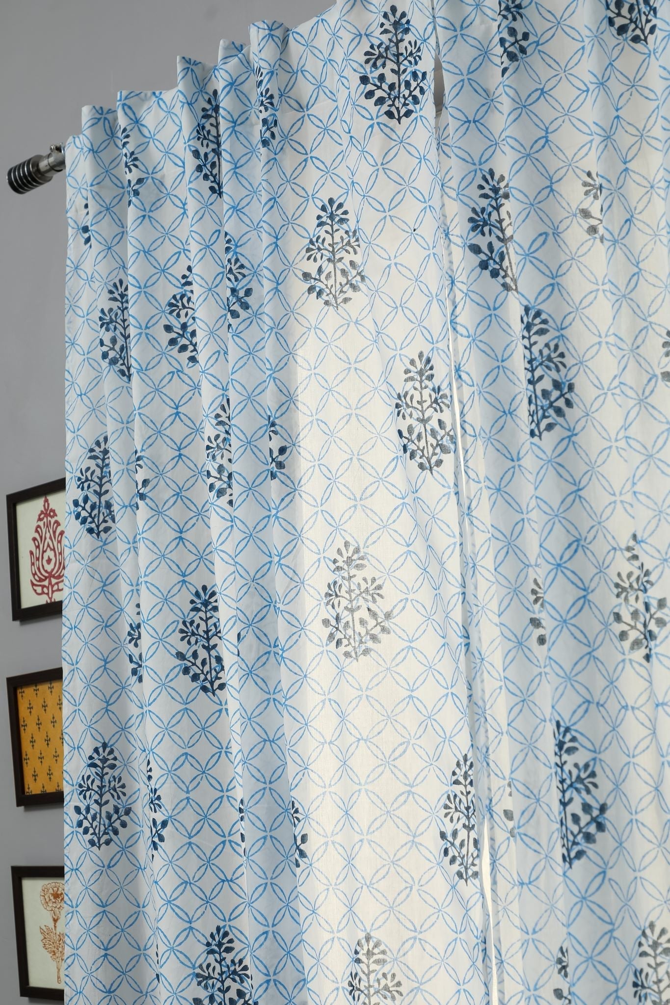 SootiSyahi 'Cabbean Blue' Handblock Printed Cotton Door Curtain - SootiSyahi