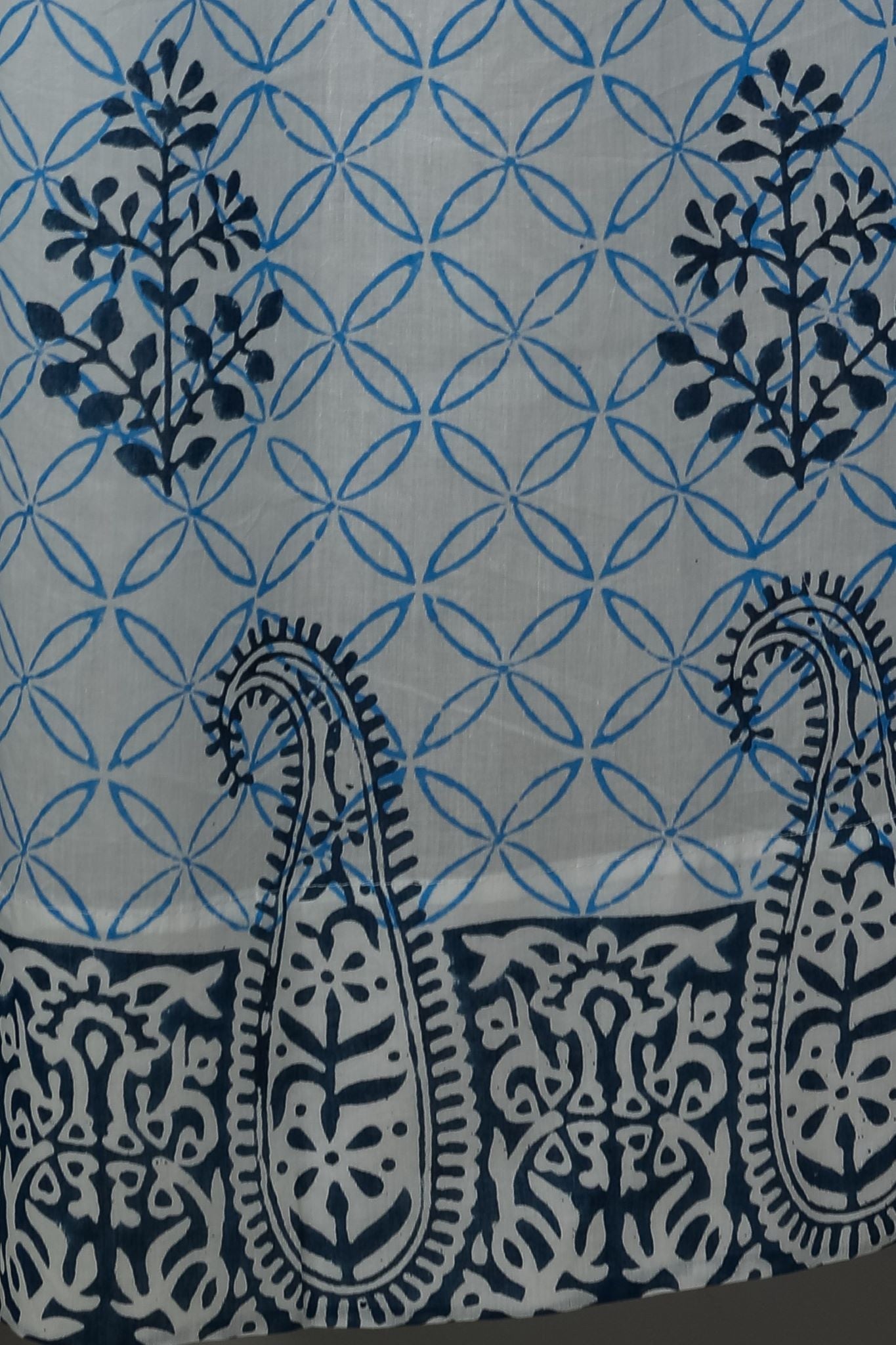 SootiSyahi 'Cabbean Blue' Handblock Printed Cotton Door Curtain - SootiSyahi