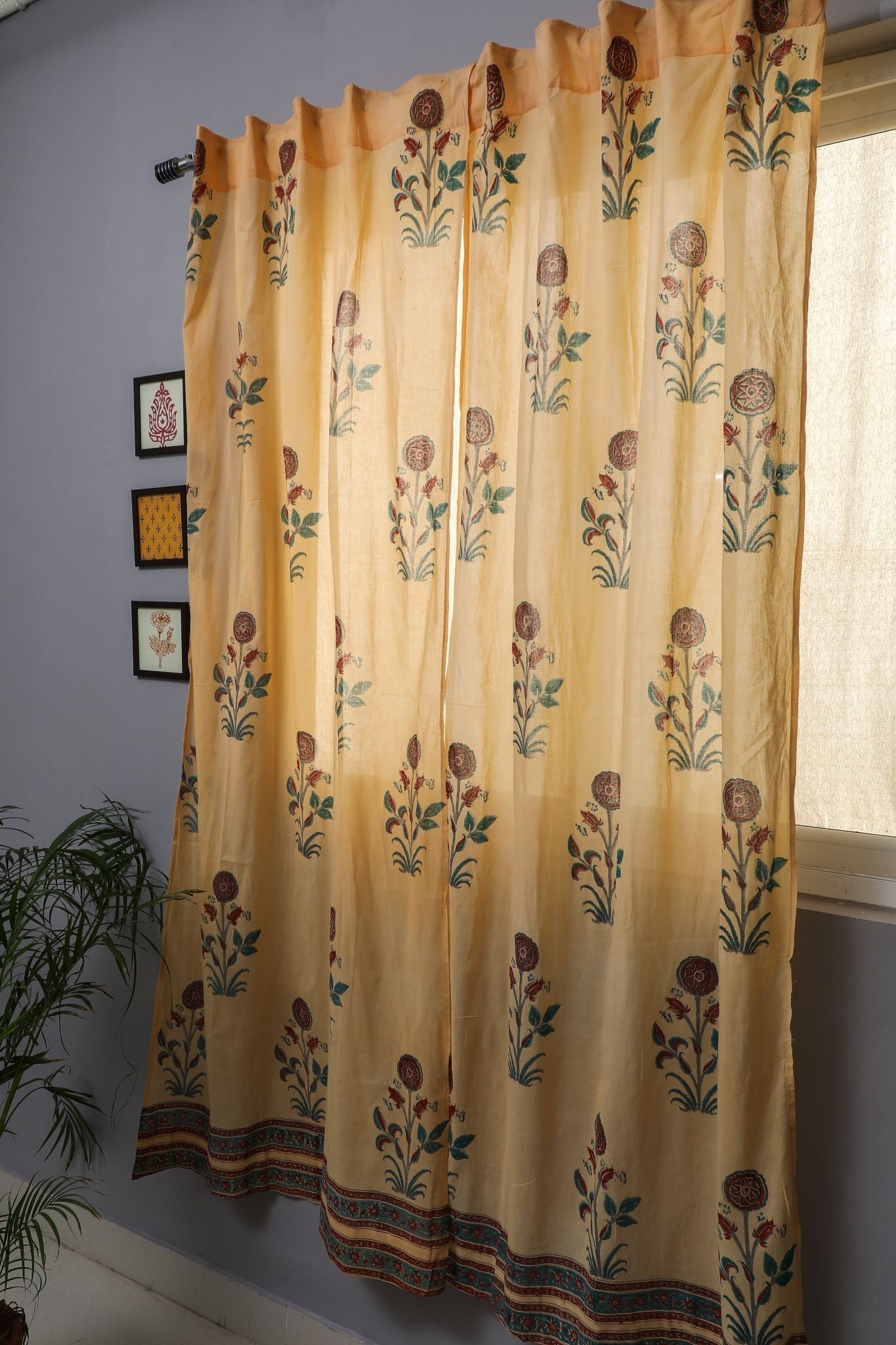 SootiSyahi 'Calendula Red' Handblock Printed Cotton Door Curtain - SootiSyahi