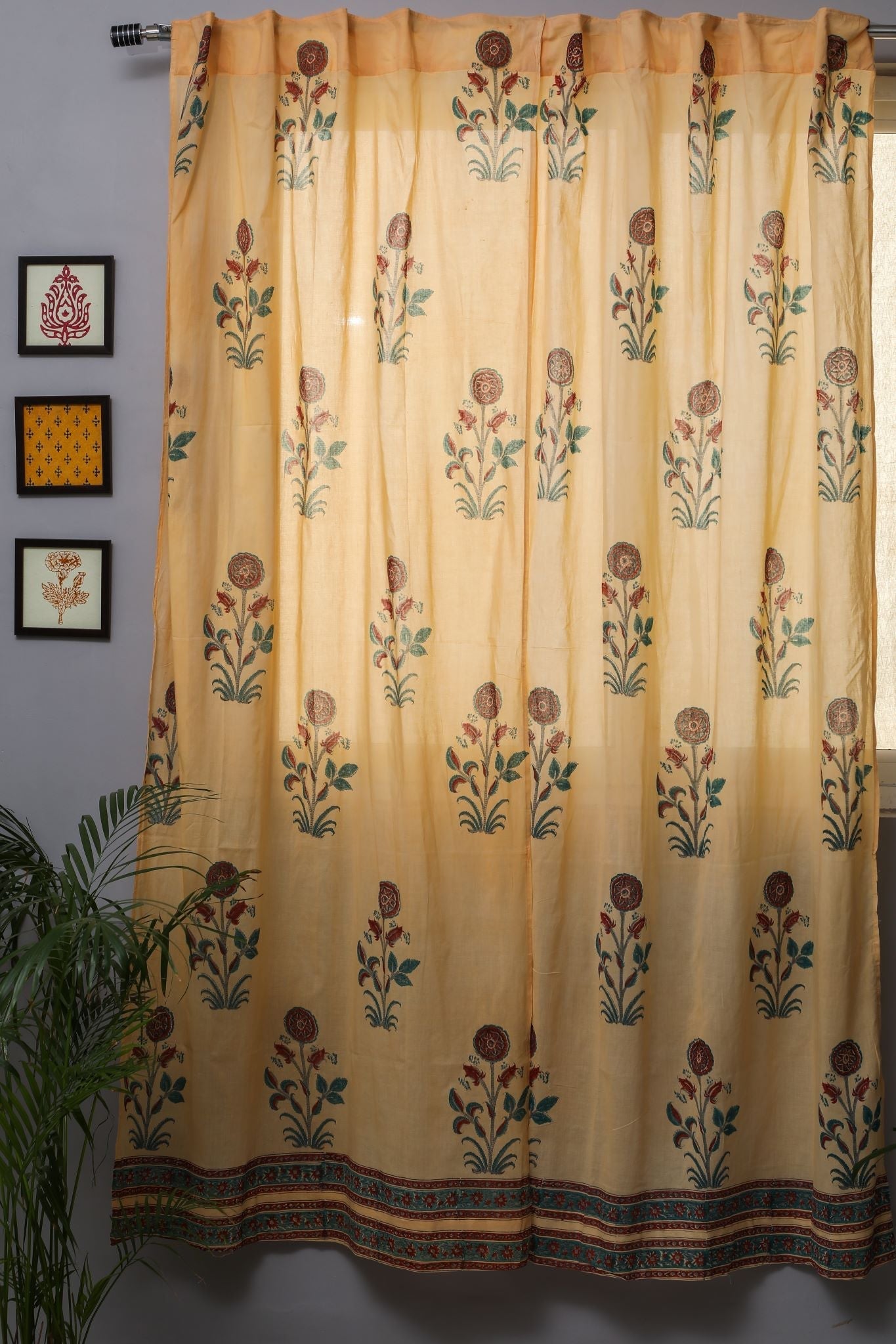 SootiSyahi 'Calendula Red' Handblock Printed Cotton Door Curtain - SootiSyahi
