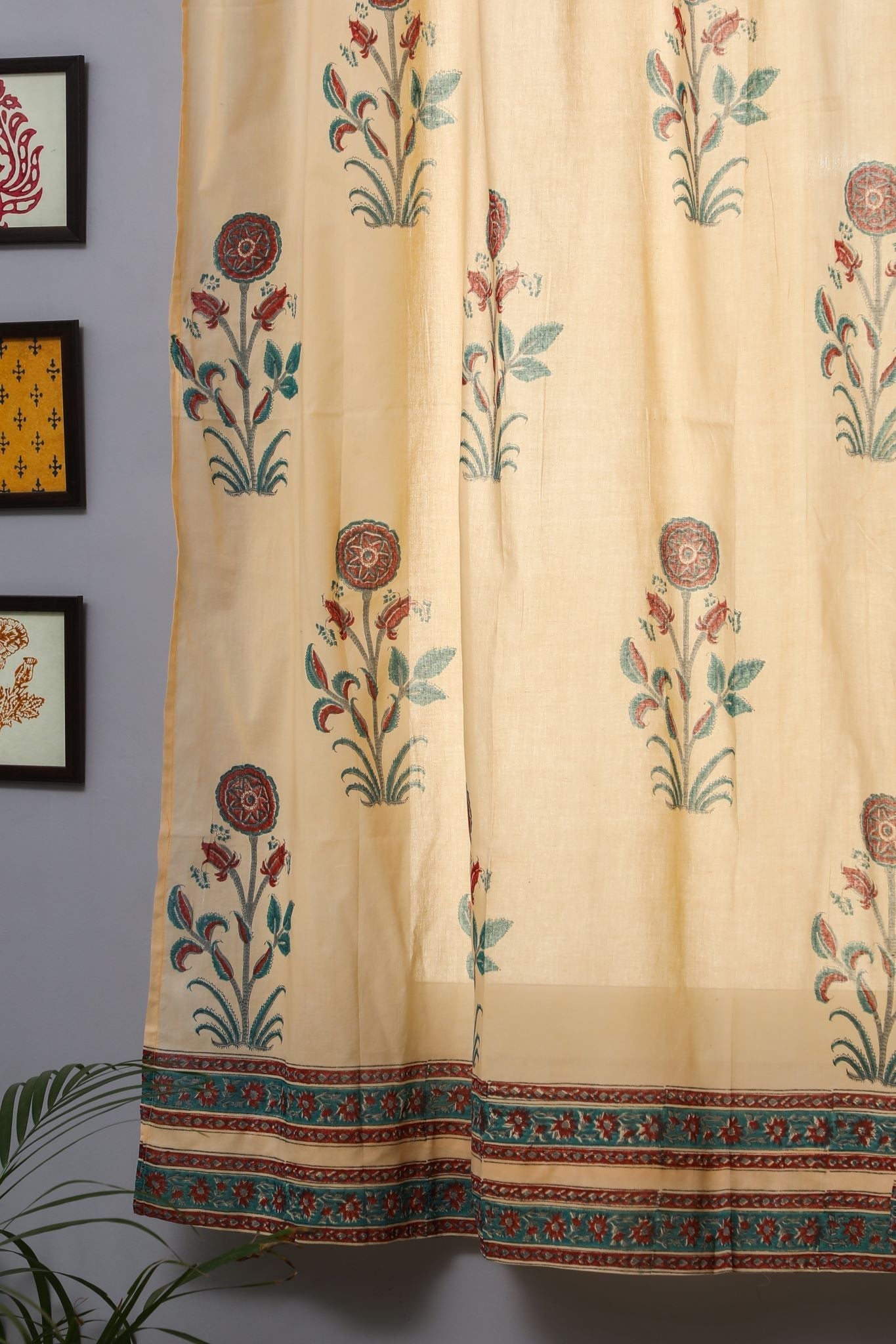 SootiSyahi 'Calendula Red' Handblock Printed Cotton Window Curtain - SootiSyahi