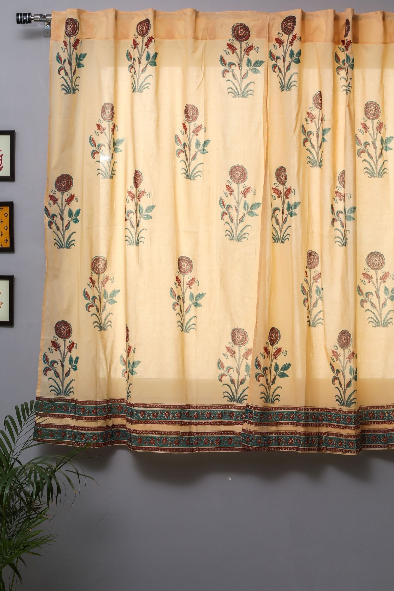 SootiSyahi 'Calendula Red' Handblock Printed Cotton Window Curtain - SootiSyahi