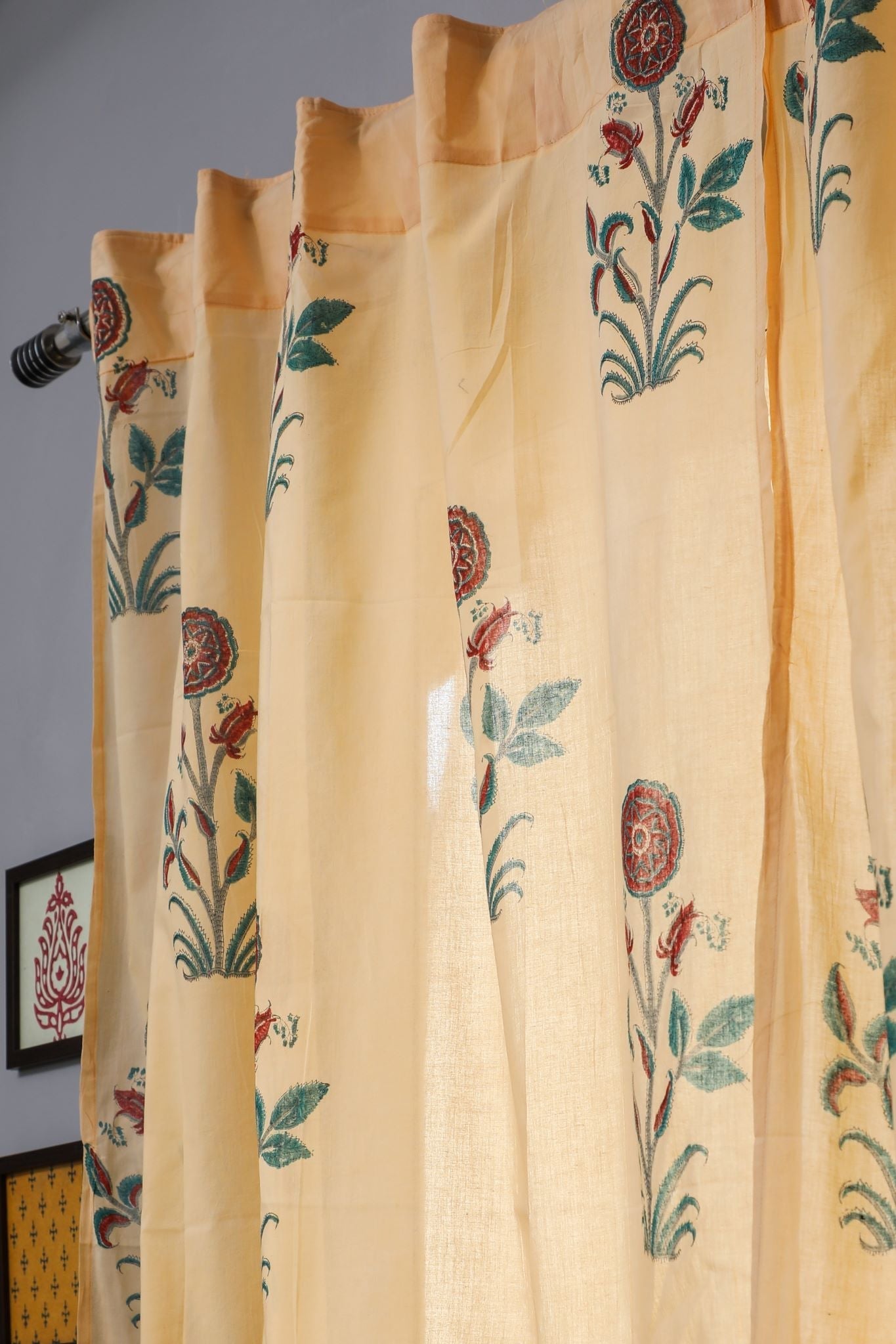 SootiSyahi 'Calendula Red' Handblock Printed Cotton Window Curtain - SootiSyahi
