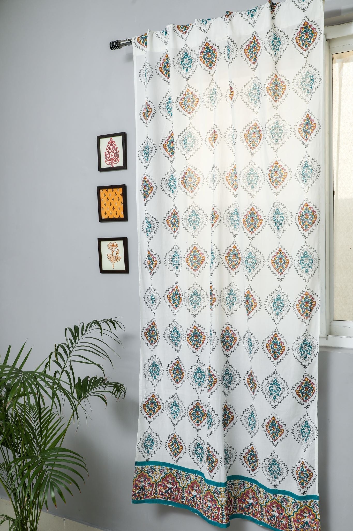 SootiSyahi 'Carved Ornaments' Handblock Printed Cotton Door Curtain - SootiSyahi