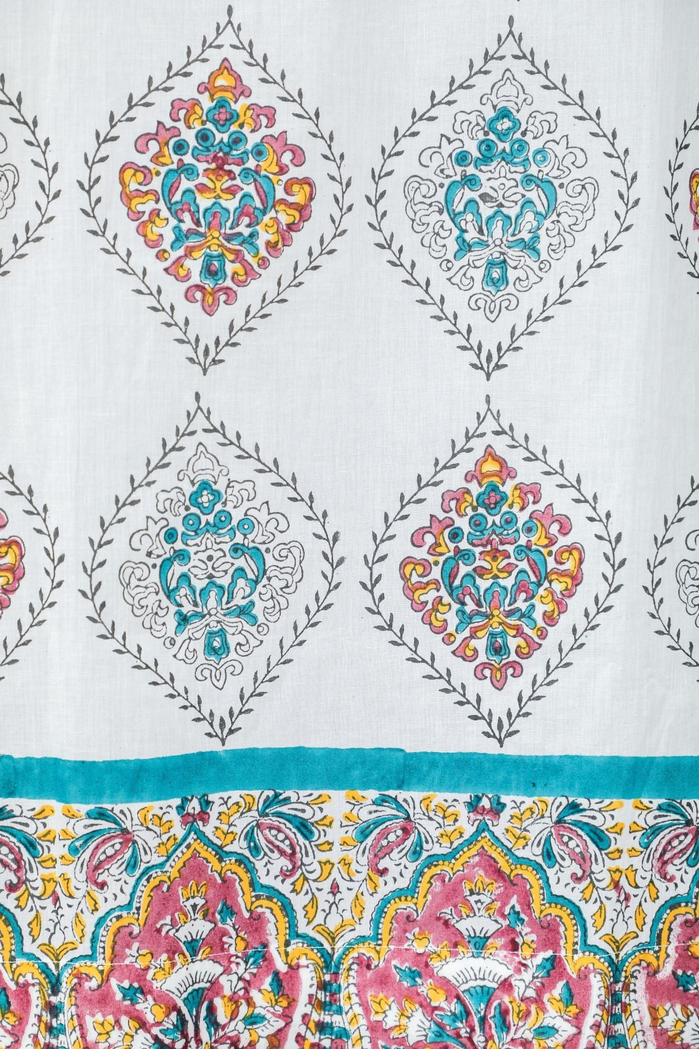 SootiSyahi 'Carved Ornaments' Handblock Printed Cotton Door Curtain - SootiSyahi