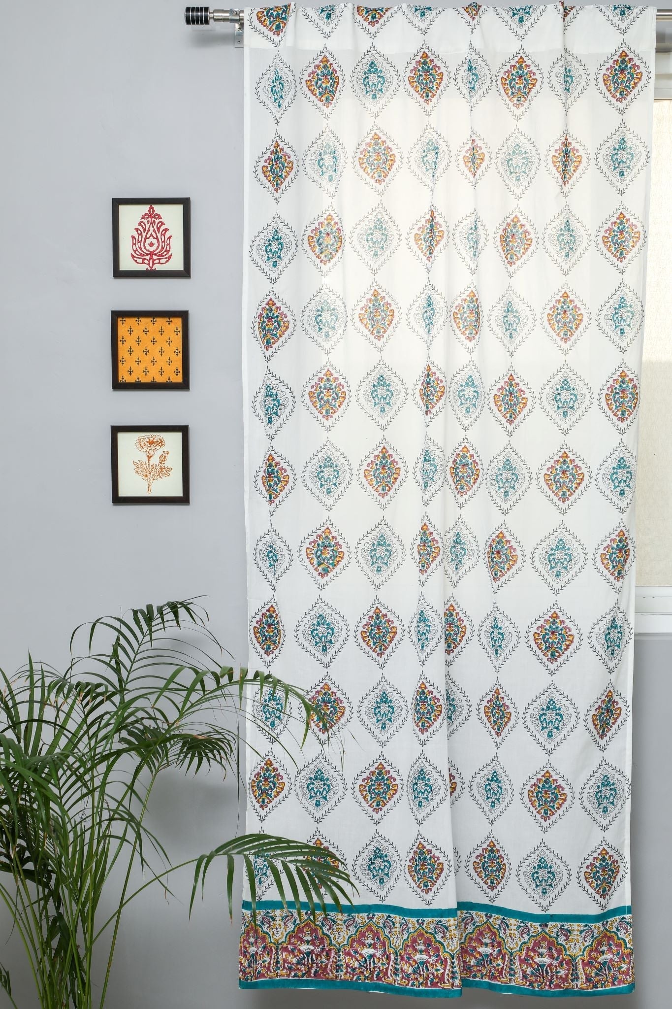 SootiSyahi 'Carved Ornaments' Handblock Printed Cotton Door Curtain - SootiSyahi