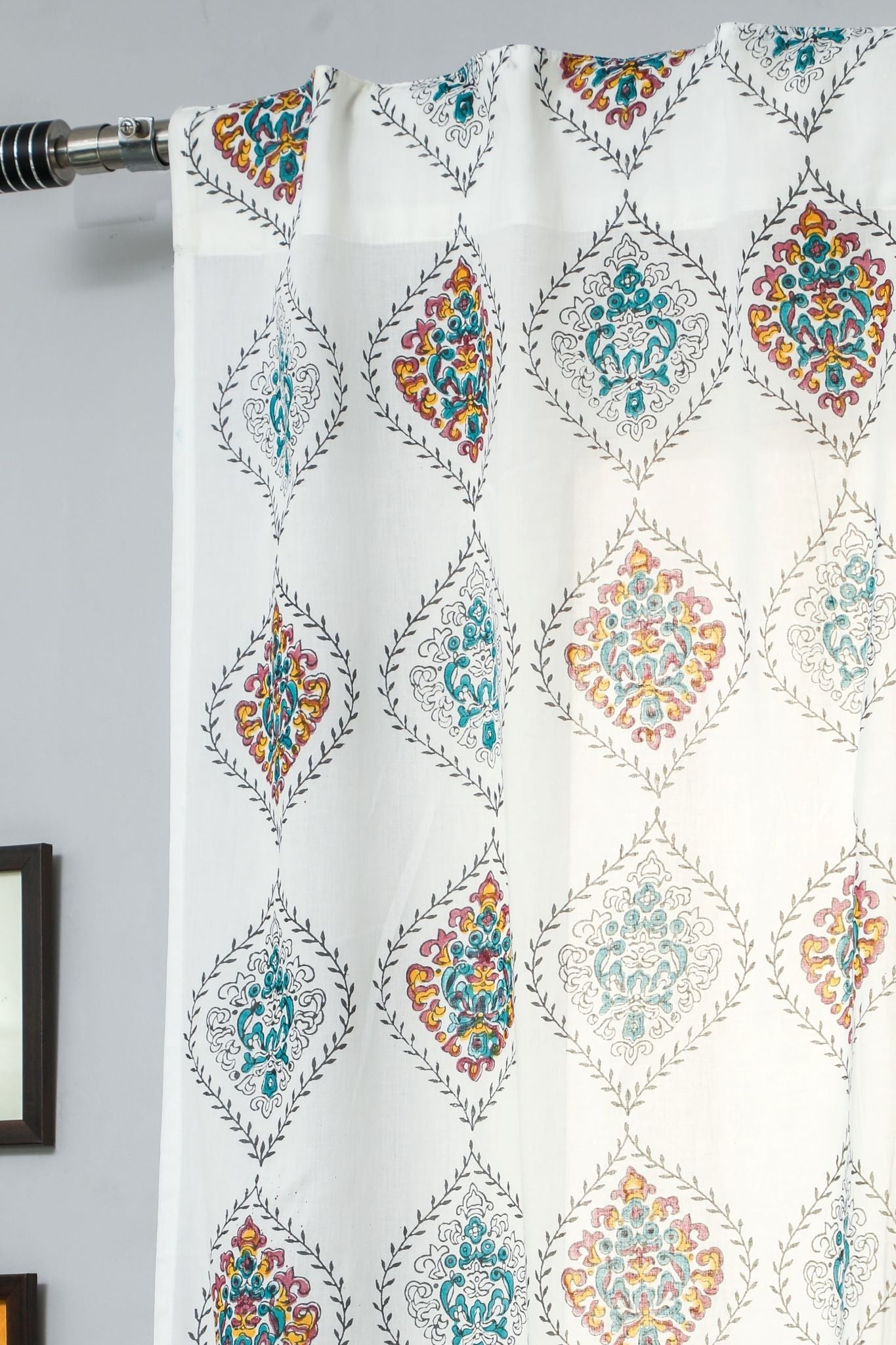 SootiSyahi 'Carved Ornaments' Handblock Printed Cotton Door Curtain - SootiSyahi