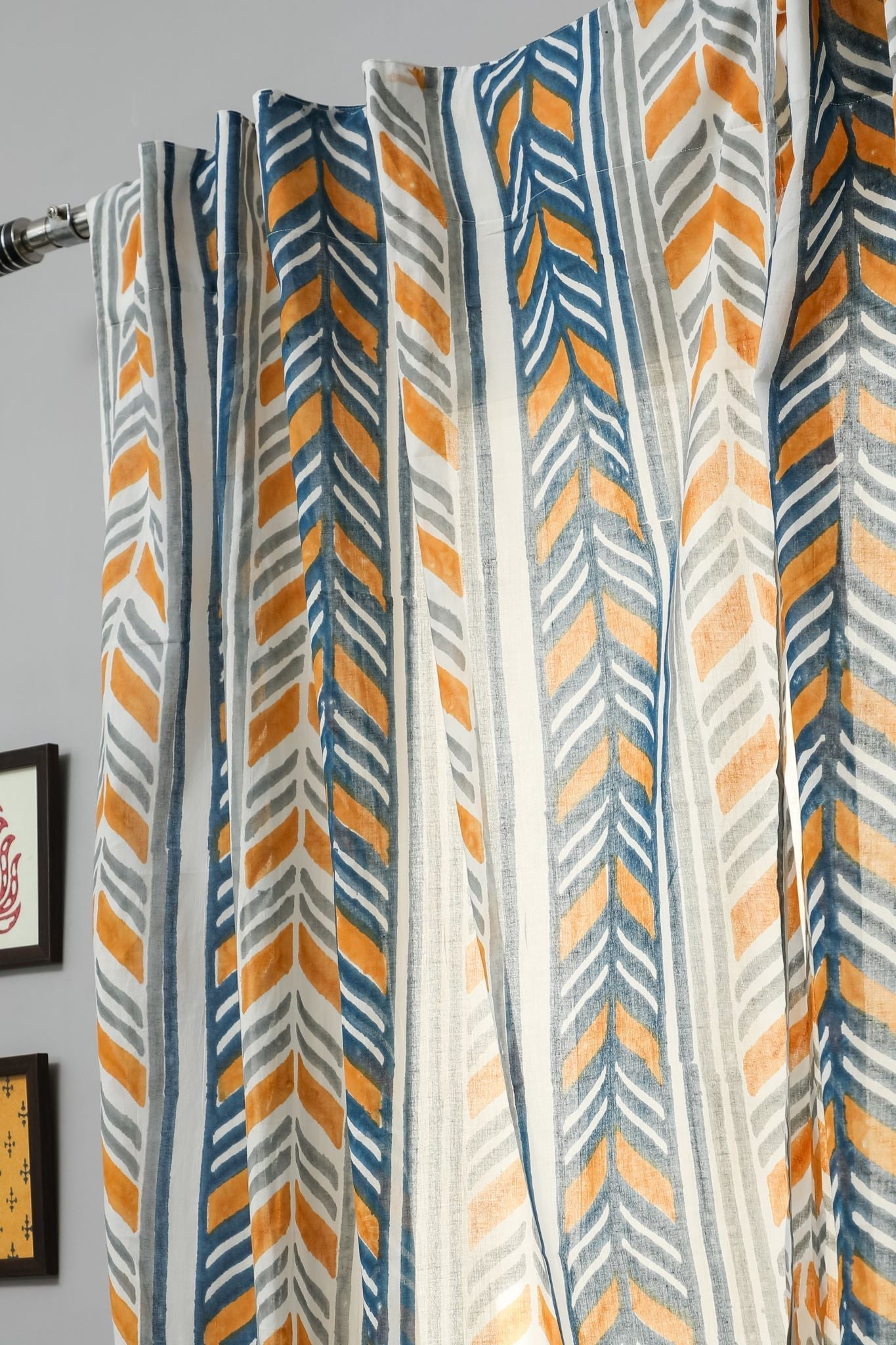 SootiSyahi 'Cheveron Anchorn' Handblock Printed Cotton Door Curtain - SootiSyahi