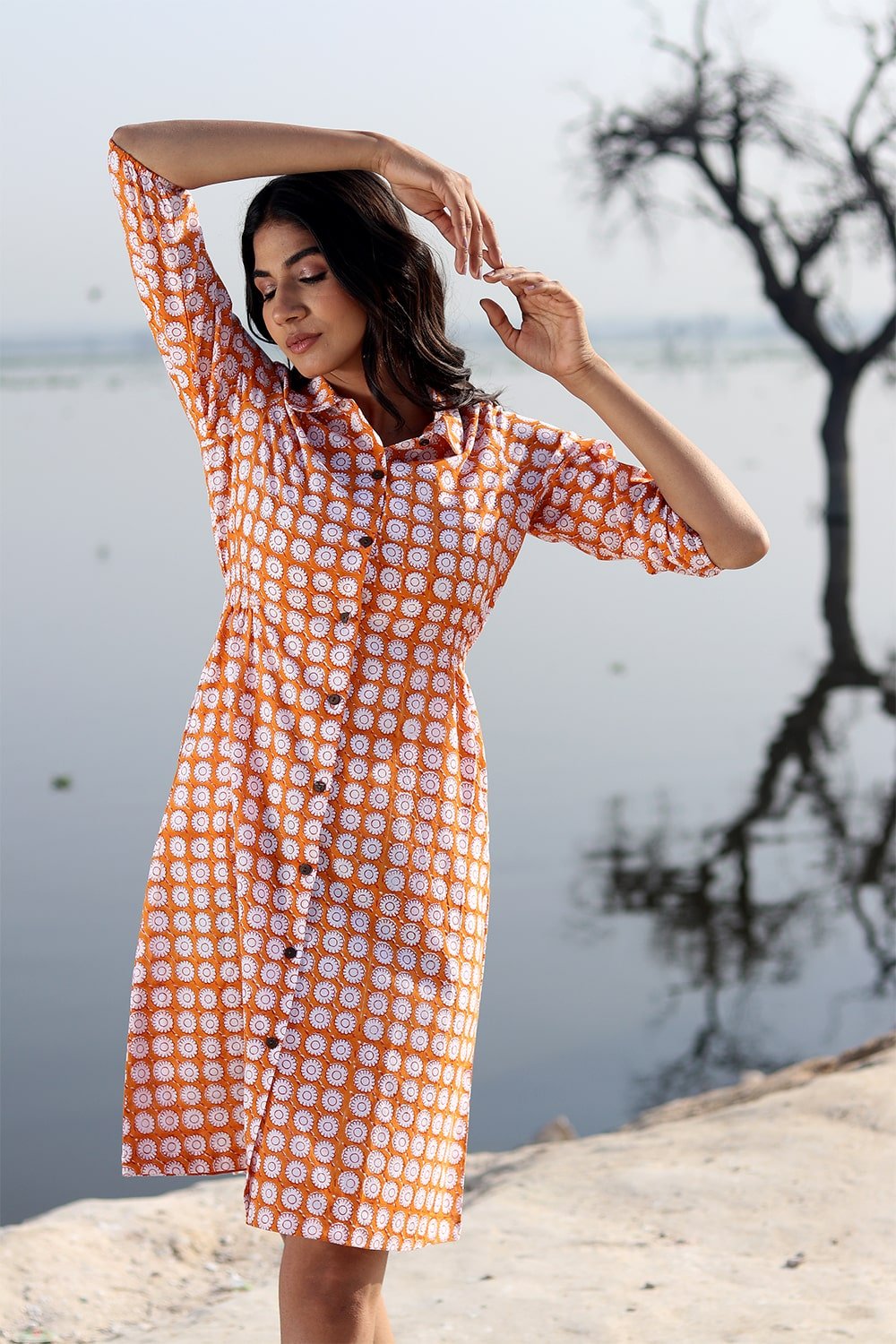 SootiSyahi 'Circle Tales' Hand Printed Cotton Dress - SootiSyahi