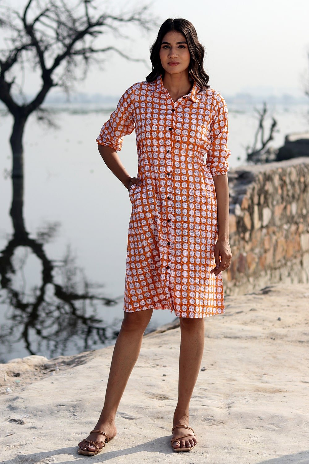 SootiSyahi 'Circle Tales' Hand Printed Cotton Dress - SootiSyahi