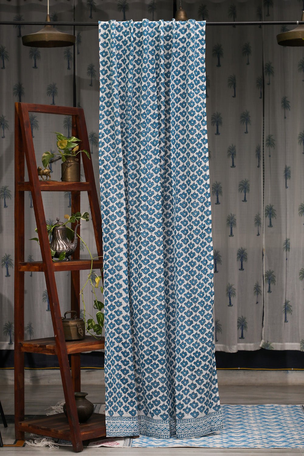 SootiSyahi 'Climbing Lotus' Handblock Printed Cotton Door Curatin - SootiSyahi