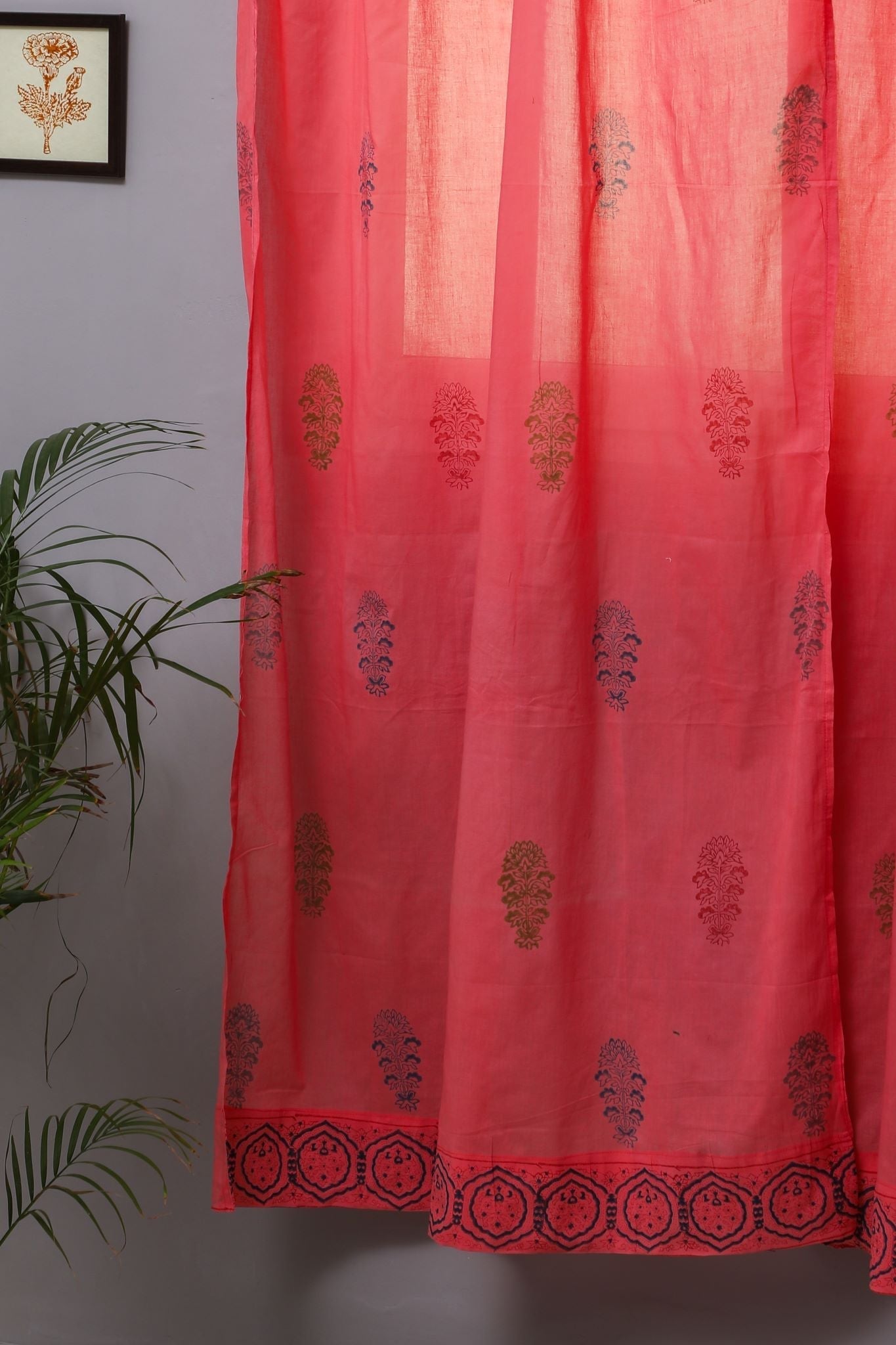 SootiSyahi 'Climbing Orange' Handblock Printed Cotton Door Curtain - SootiSyahi