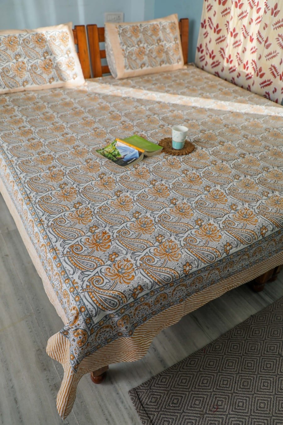 SootiSyahi 'Cloudy Tales' Handblock Printed Cotton Bedsheet - SootiSyahi