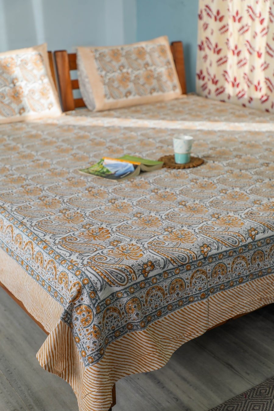 SootiSyahi 'Cloudy Tales' Handblock Printed Cotton Bedsheet - SootiSyahi
