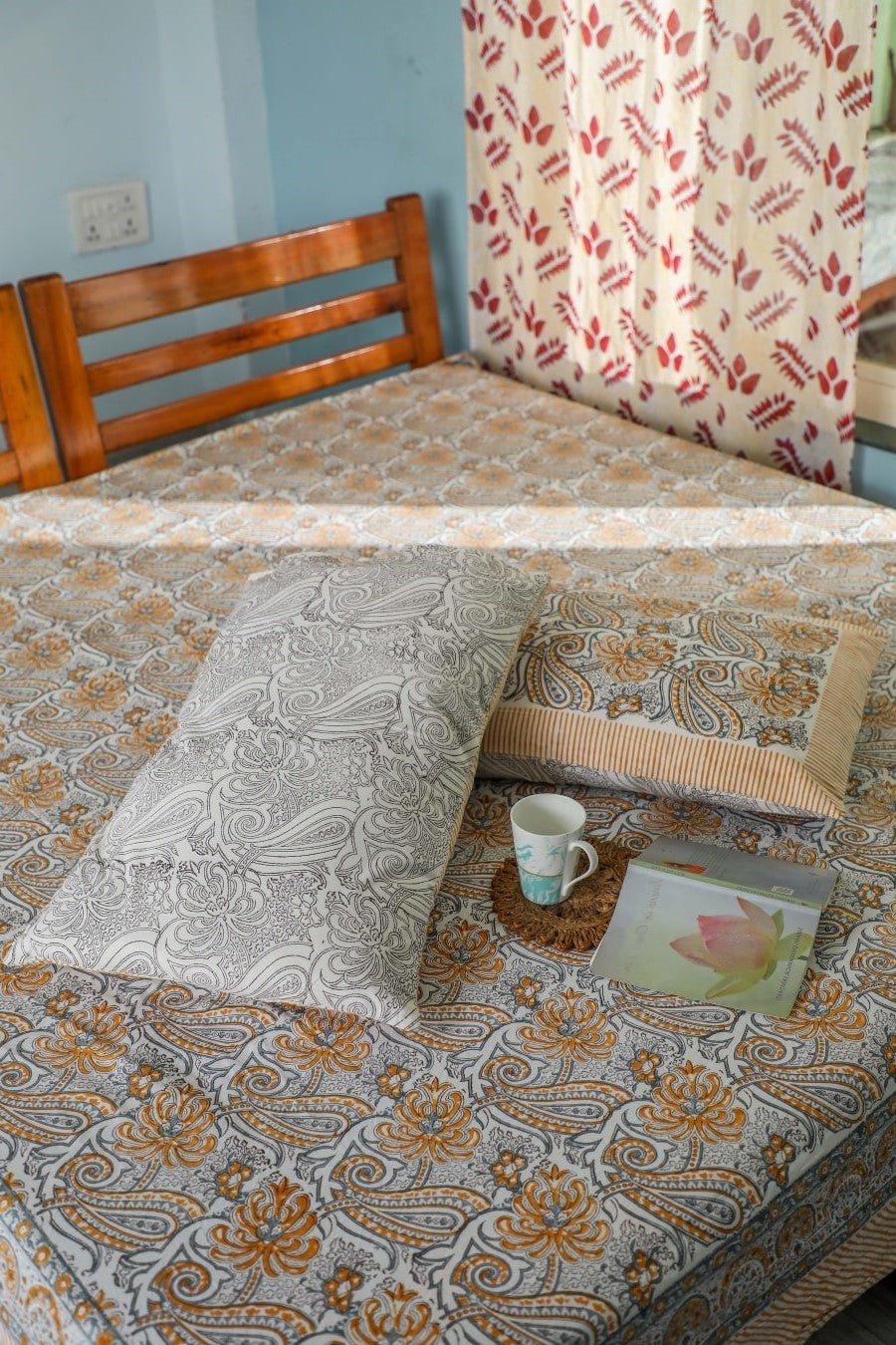 SootiSyahi 'Cloudy Tales' Handblock Printed Cotton Bedsheet - SootiSyahi