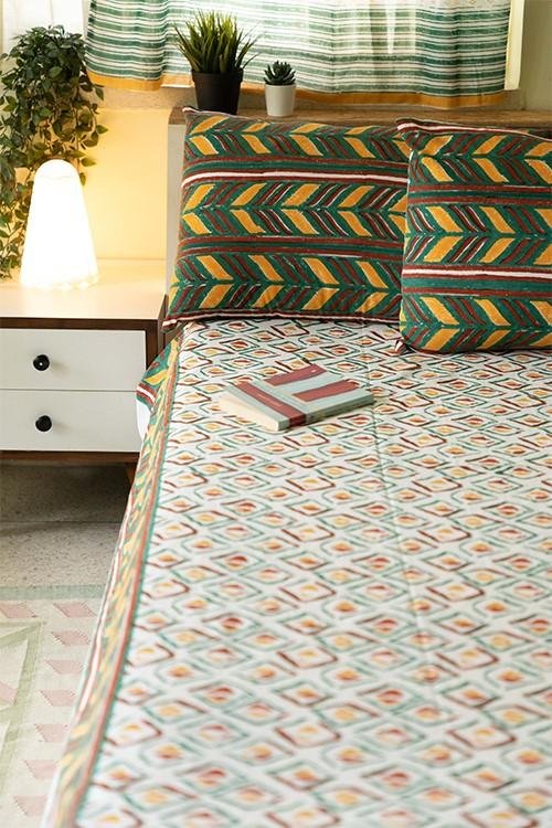 Sootisyahi 'Colorful Checkers' Handblock Printed Cotton Bedsheet - SootiSyahi