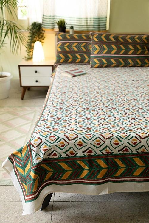 Sootisyahi 'Colorful Checkers' Handblock Printed Cotton Bedsheet - SootiSyahi