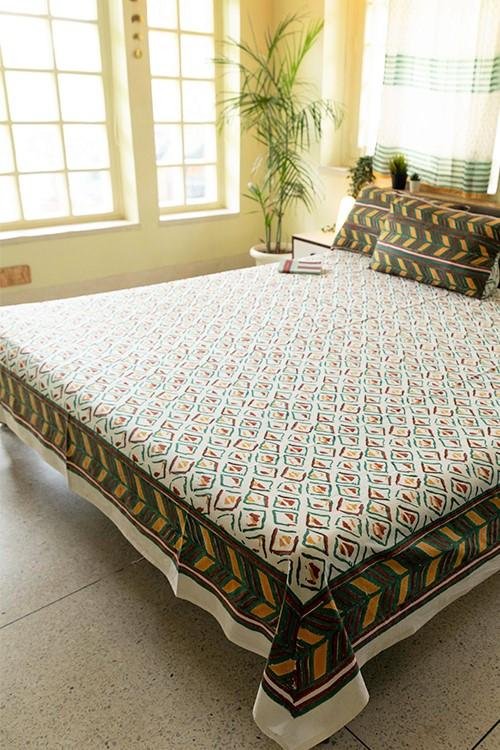 Sootisyahi 'Colorful Checkers' Handblock Printed Cotton Bedsheet - SootiSyahi