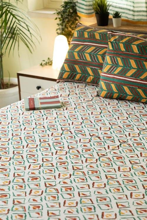Sootisyahi 'Colorful Checkers' Handblock Printed Cotton Bedsheet - SootiSyahi