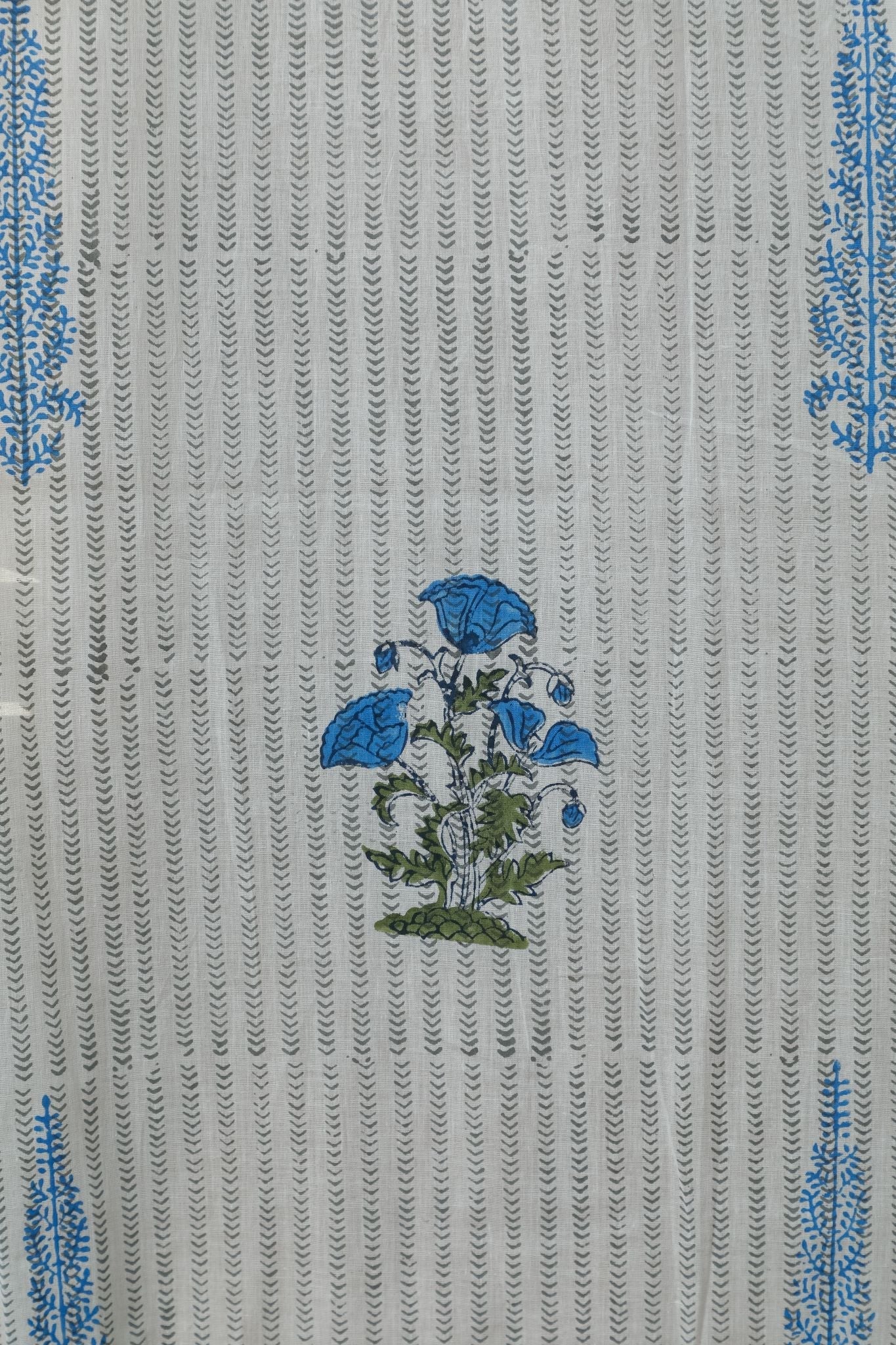 SootiSyahi 'Coral Blue' Handblock Printed Cotton Door Curtain - SootiSyahi