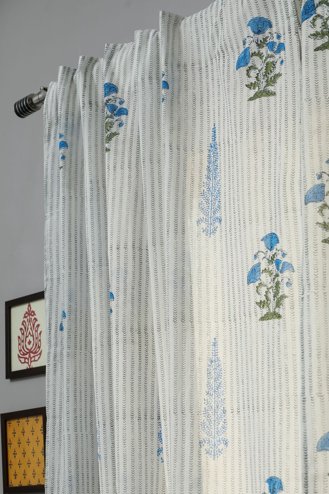 SootiSyahi 'Coral Blue' Handblock Printed Cotton Door Curtain - SootiSyahi
