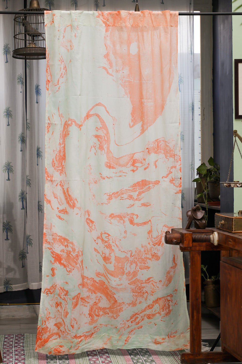 SootiSyahi 'Coral Dreams' Handmarble Printed Cotton Door Curatin - SootiSyahi