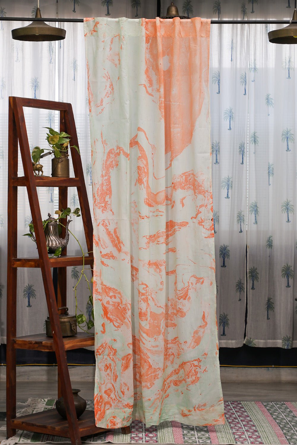 SootiSyahi 'Coral Dreams' Handmarble Printed Cotton Door Curatin - SootiSyahi
