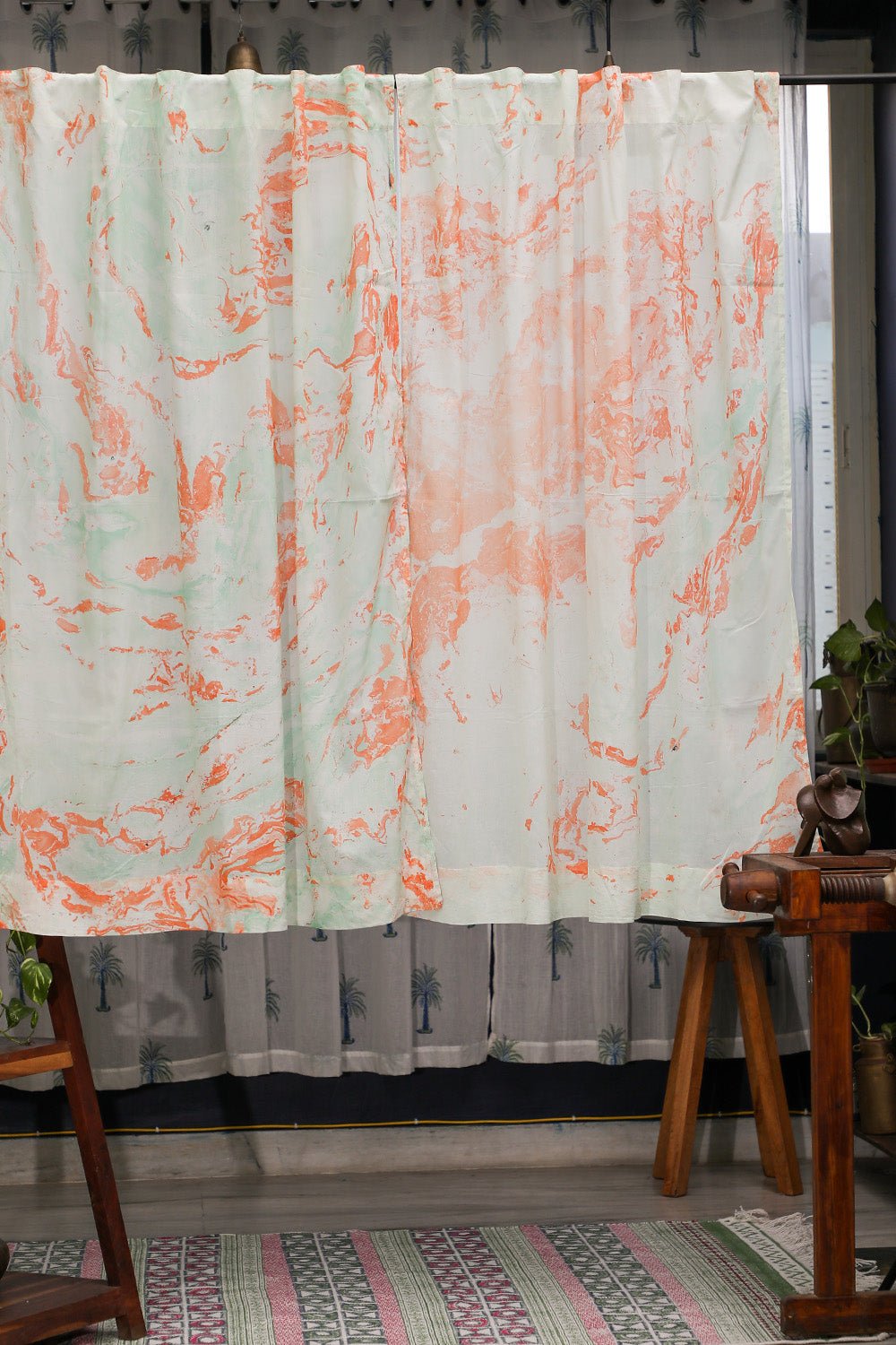 SootiSyahi 'Coral Dreams' Handmarble Printed Cotton Window Curatin - SootiSyahi