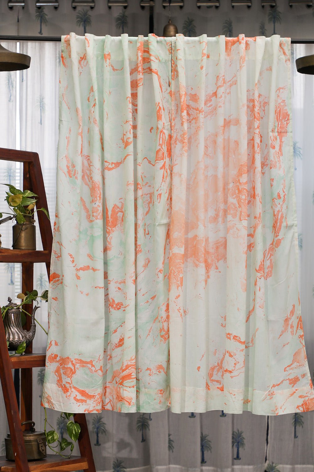 SootiSyahi 'Coral Dreams' Handmarble Printed Cotton Window Curatin - SootiSyahi