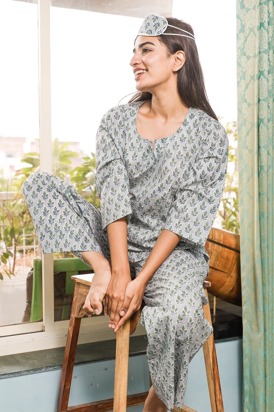 Sootisyahi 'Crystal Curiousity ' Azofree Handblock Printed Pure Cotton Night Suit - SootiSyahi