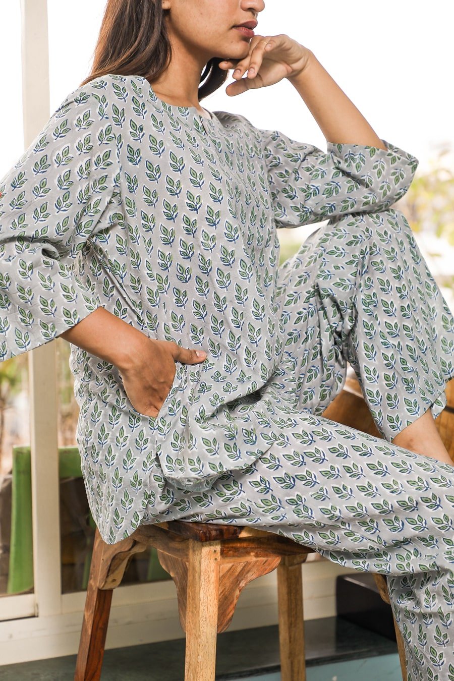 Sootisyahi 'Crystal Curiousity ' Azofree Handblock Printed Pure Cotton Night Suit - SootiSyahi