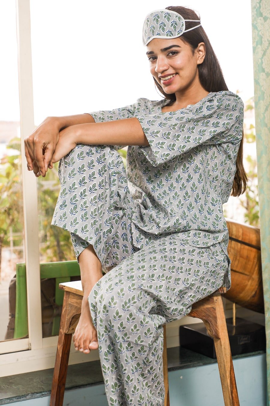 Sootisyahi 'Crystal Curiousity ' Azofree Handblock Printed Pure Cotton Night Suit - SootiSyahi