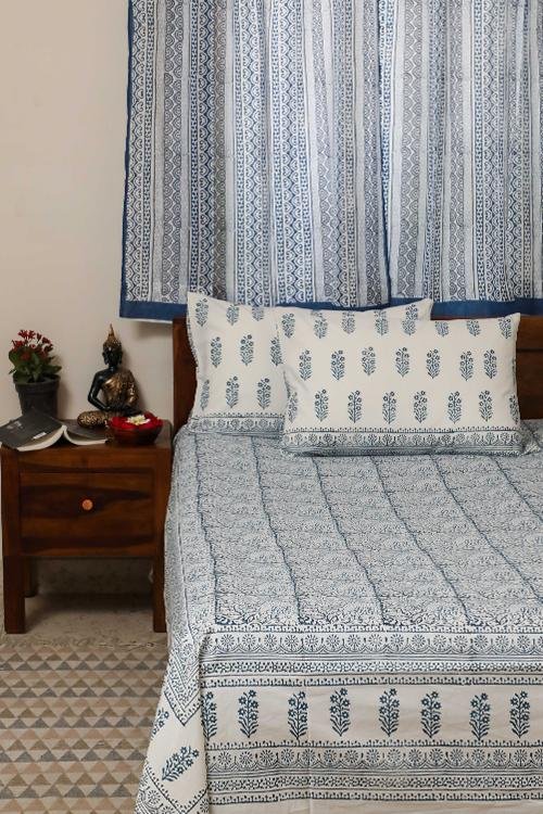 Sootisyahi 'Cuckoo' Handblock Printed Cotton Bedsheet - SootiSyahi