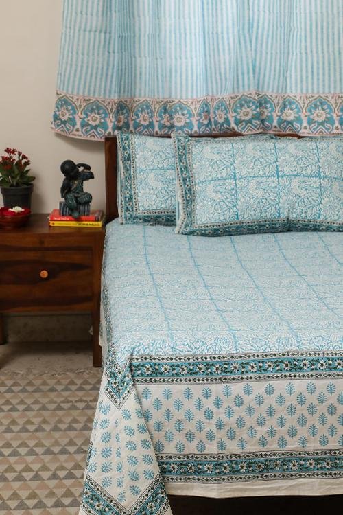 Sootisyahi 'Cuckoo in Forest'Handblock Printed Cotton Bedsheet - SootiSyahi