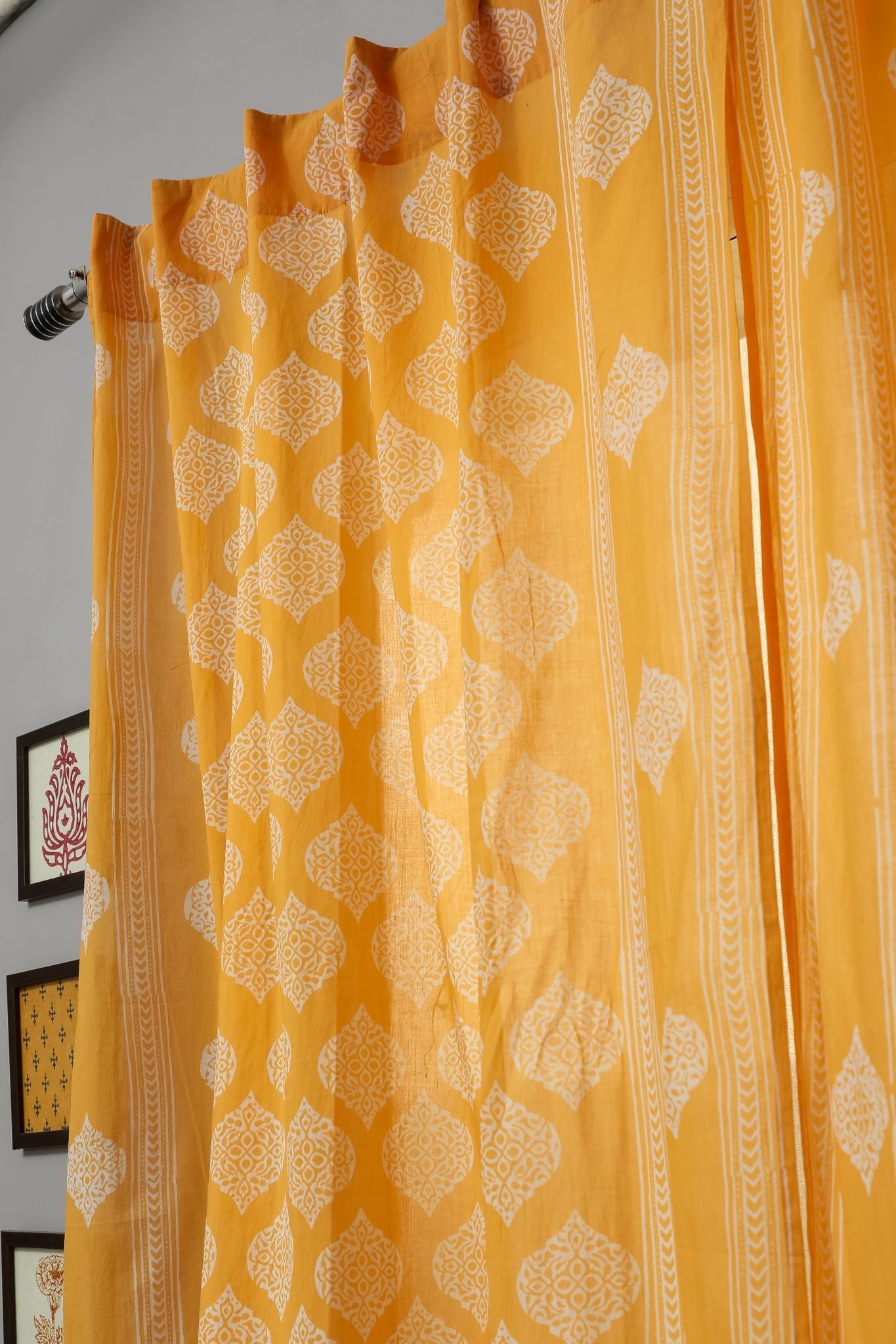 SootiSyahi 'Daffodil' Handblock Printed Cotton Window Curtain - SootiSyahi