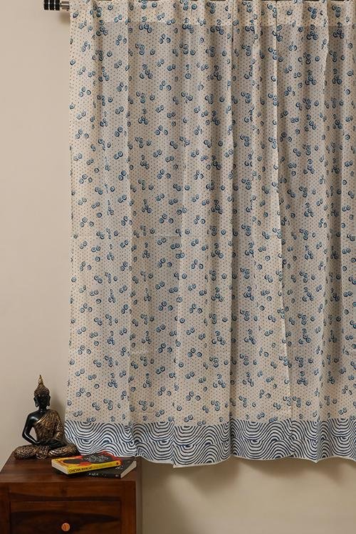 Sootisyahi 'Dancing Bubbles' Handblock Printed Voile Cotton Curtain - SootiSyahi