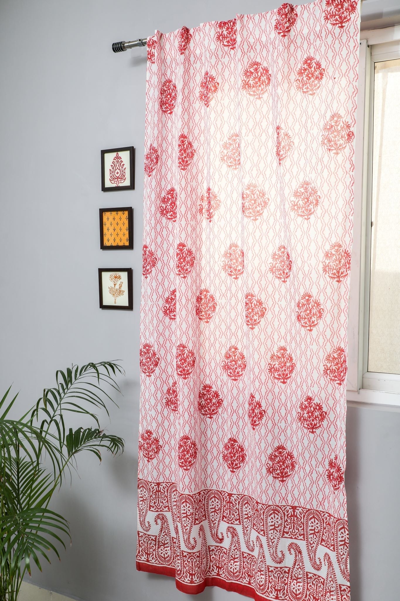 SootiSyahi 'Dazzling Rose' Handblock Printed Cotton Door Curtain - SootiSyahi