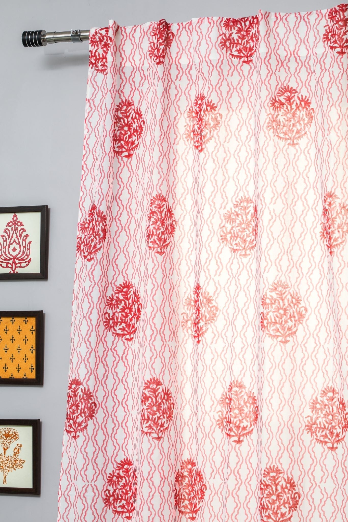 SootiSyahi 'Dazzling Rose' Handblock Printed Cotton Door Curtain - SootiSyahi