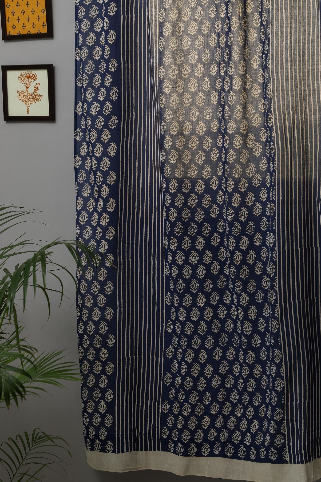 SootiSyahi 'Delphinium' Handblock Printed Cotton Door Curtain - SootiSyahi