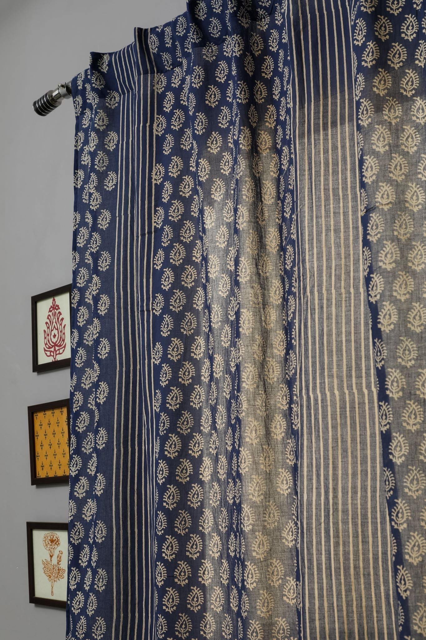 SootiSyahi 'Delphinium' Handblock Printed Cotton Door Curtain - SootiSyahi