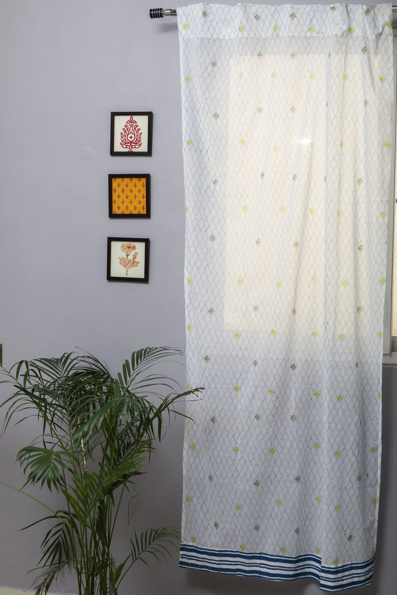 White - Sanganeri Block Printing Cotton Door Curtain (6.5 x 3.5 feet)