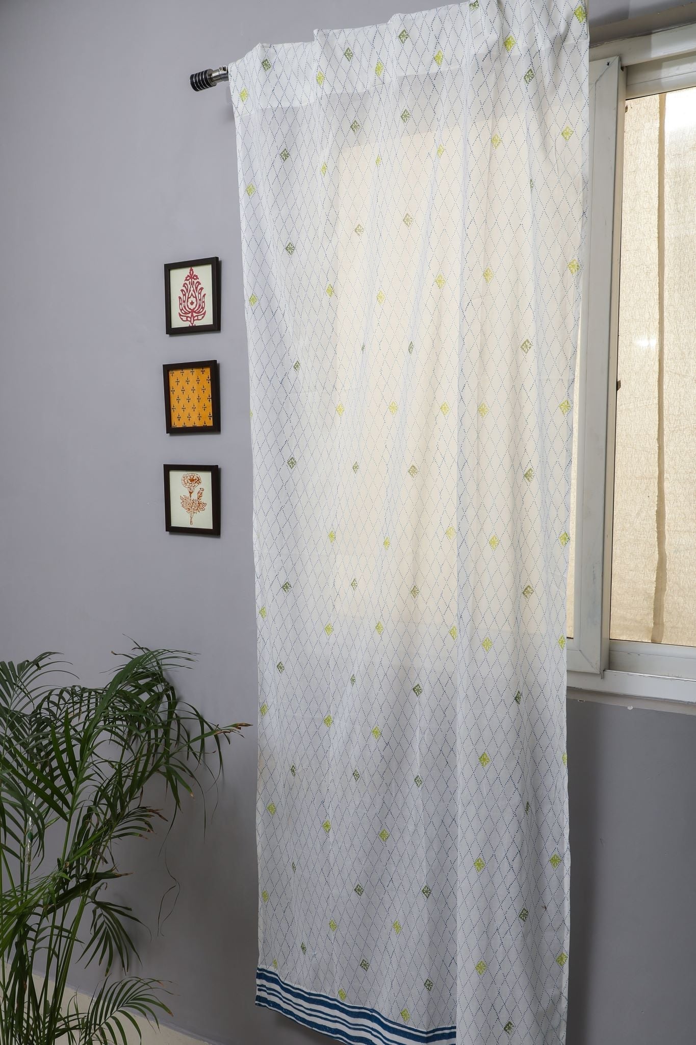 SootiSyahi 'Diamond Dot' Handblock Printed Cotton Door Curtain - SootiSyahi