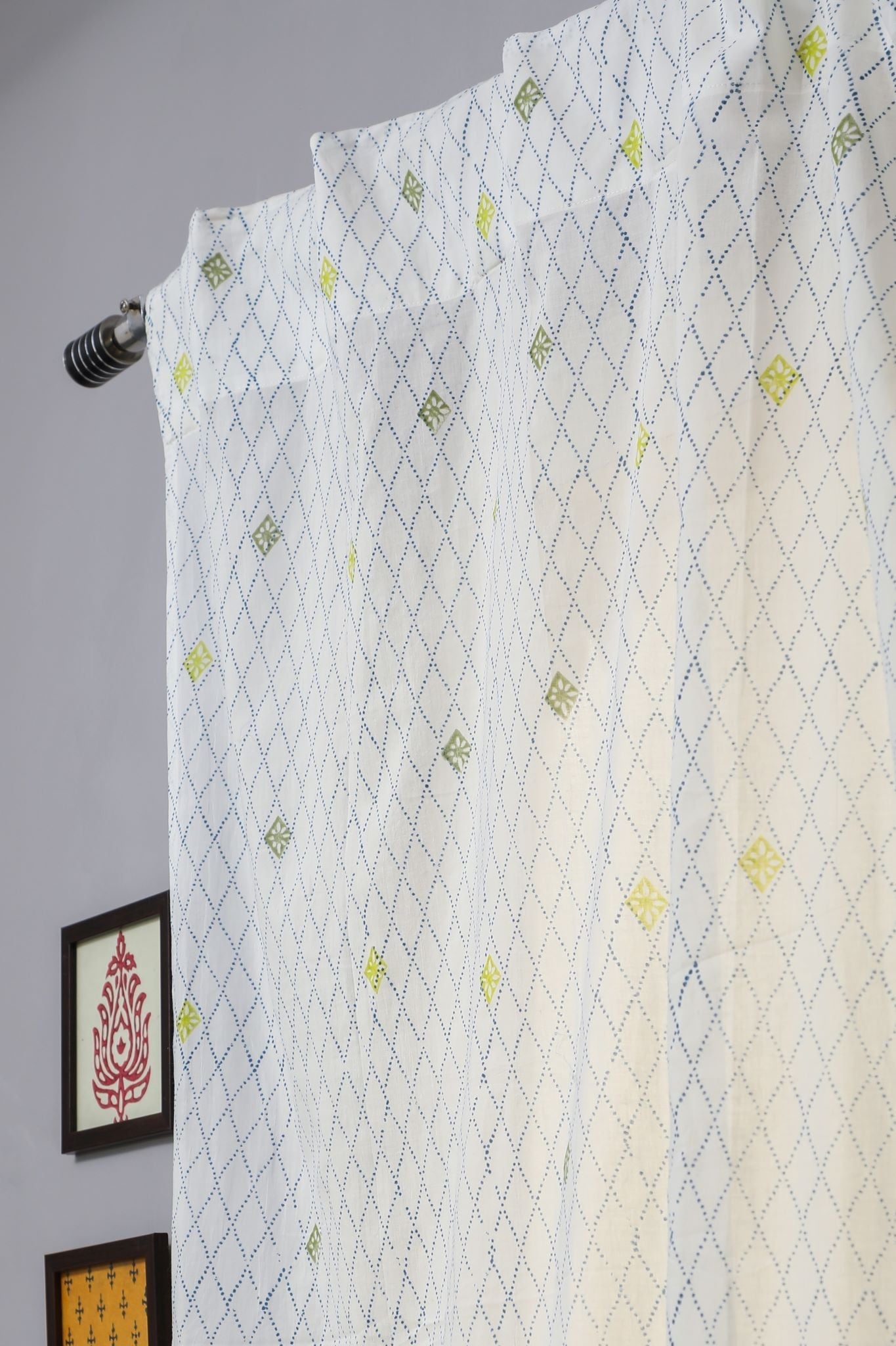 SootiSyahi 'Diamond Dot' Handblock Printed Cotton Door Curtain - SootiSyahi